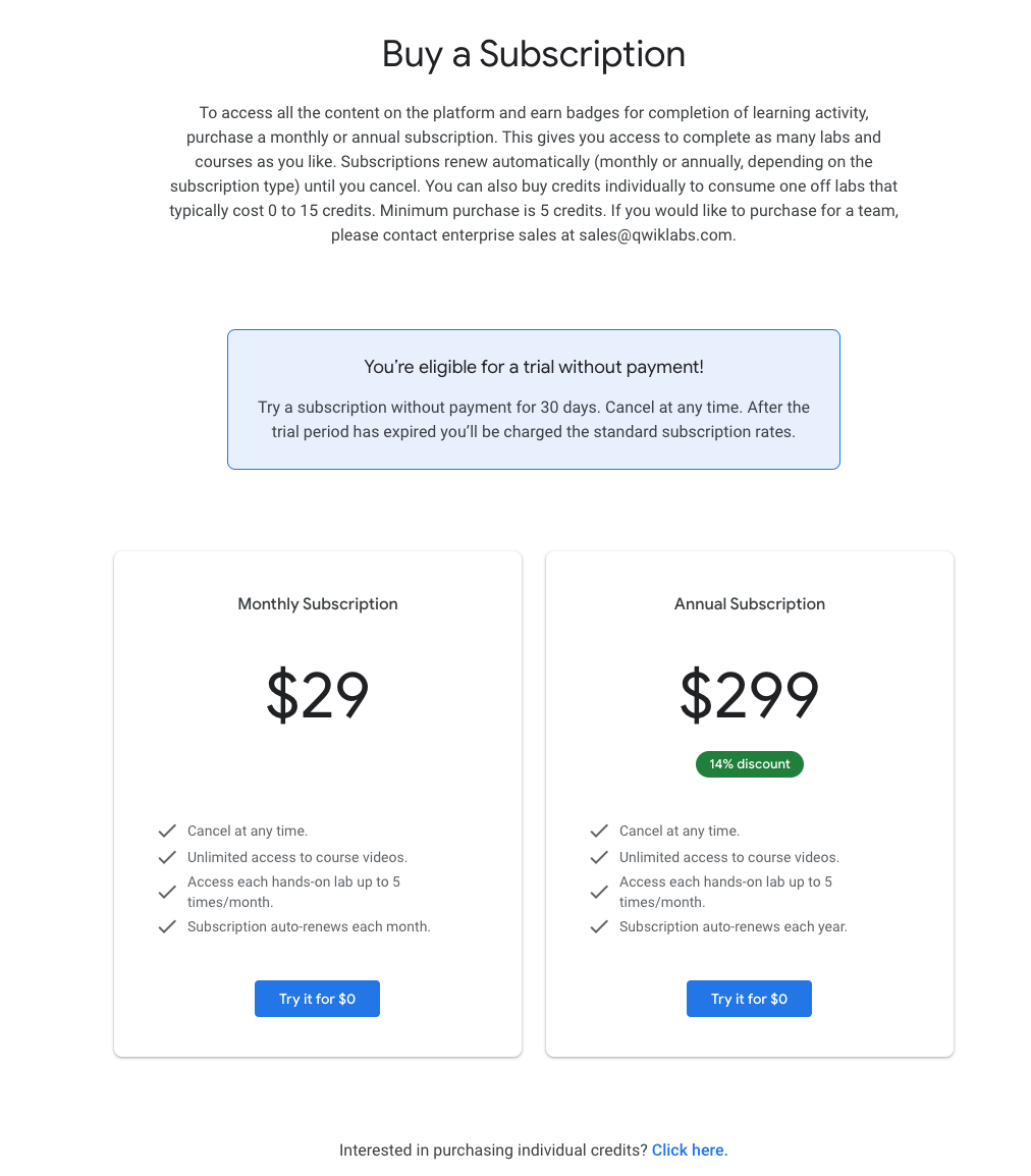 Get free 30 days access to qwiklabs