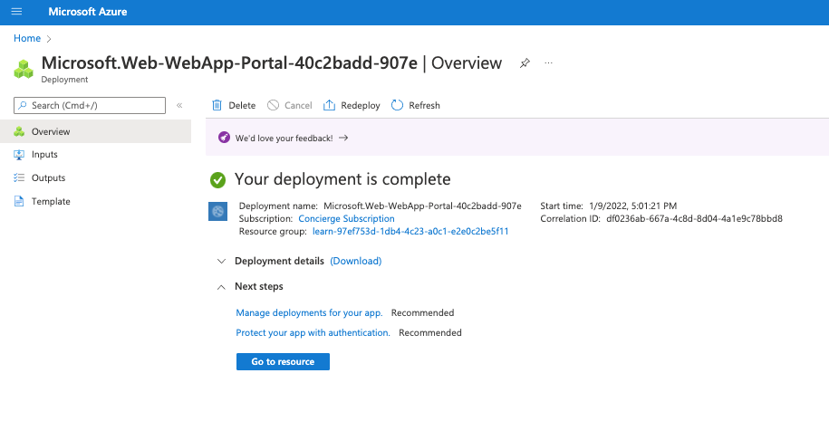 web app deployment status